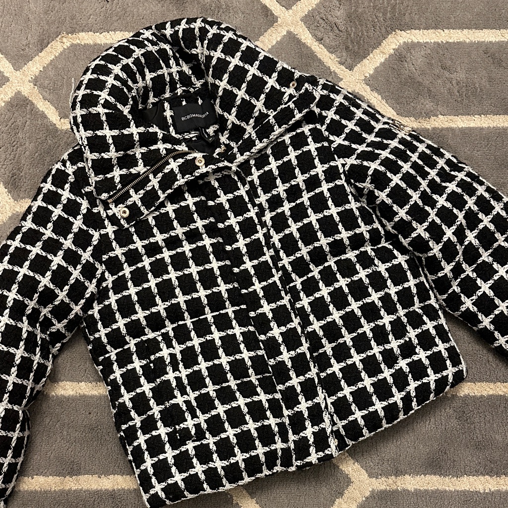 Bcbgmaxazria Black And White Grid Puffer Jacket